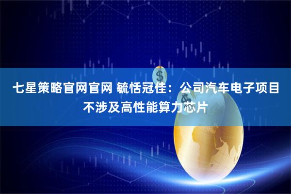 七星策略官网官网 毓恬冠佳：公司汽车电子项目不涉及高性能算力芯片